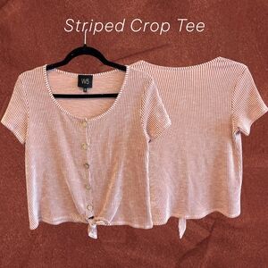 W5 Pink Striped Button-Front Crop Top